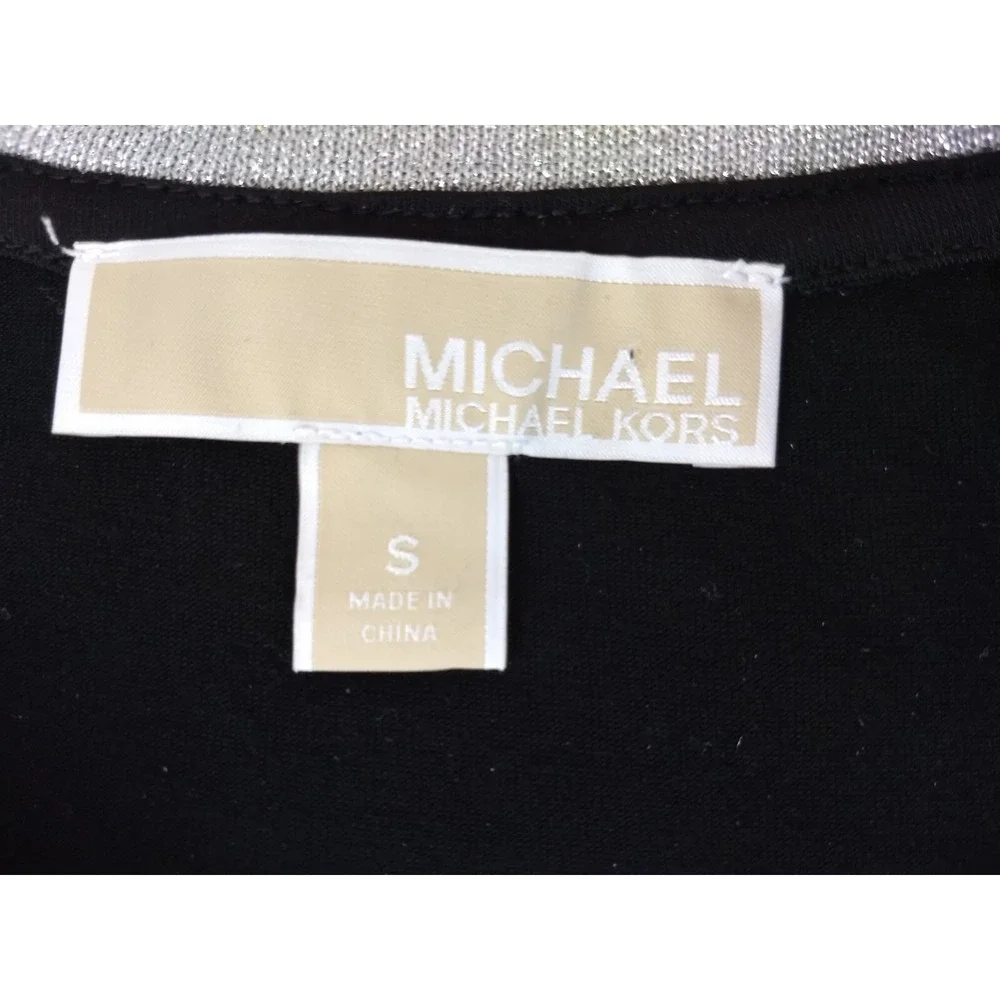 Michael Kors Jersey Knit Dress Womens S Black Silver‎ Metallic Neck Casual LBD